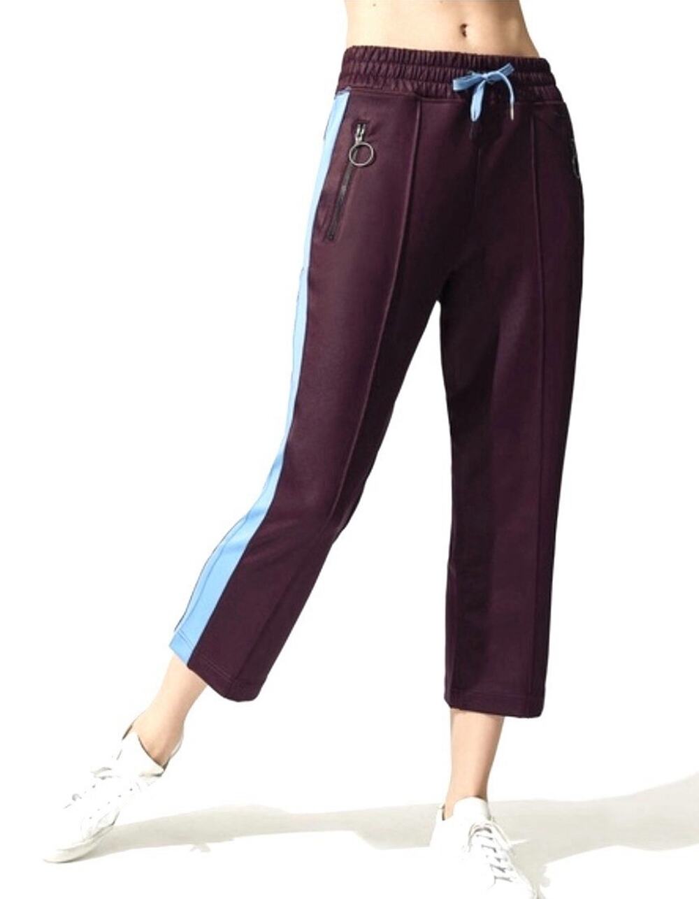 Sweaty Betty Hyde Cropped Track Pants Womens Size S Burgundy Red & Blue Stripe